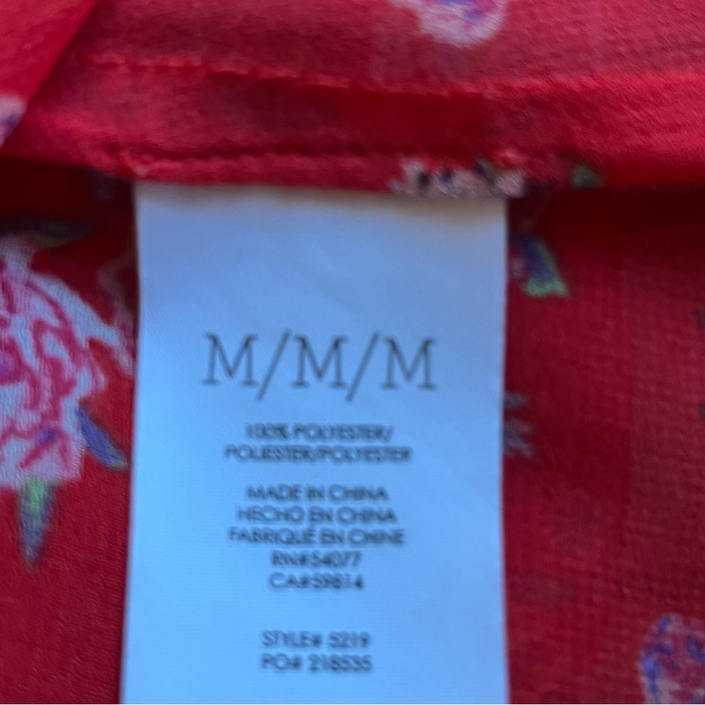 CAbi Crush Ruffle Top Style 5219 floral sleeveless ruffle neck red sz medium - Picture 7 of 7